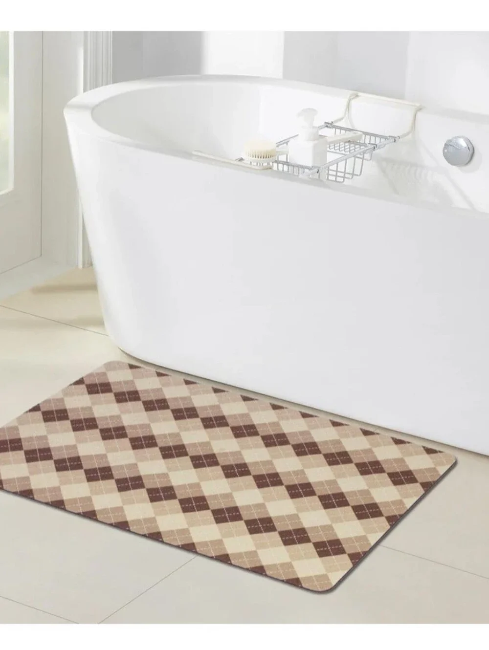17x27 Brown Beige Buffalo Check Bath Rug Mat Non Slip Quick Dry Washable